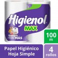 PAPEL HIGIENICO HIGIENOL MAX PLUS 4X100 mt ( u x b 10)